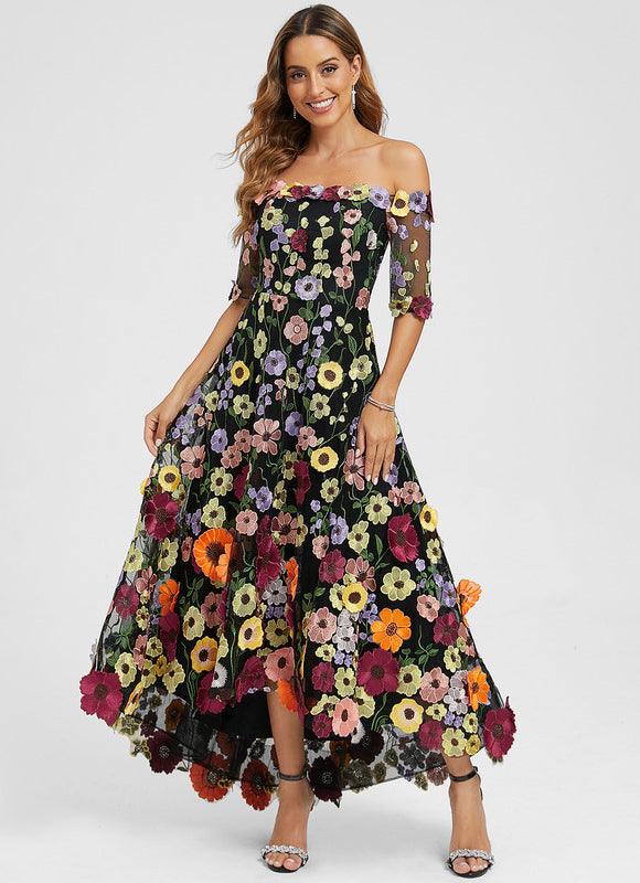 Robe Trapèze En Tulle Floral
