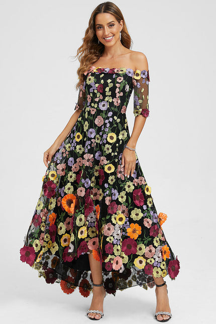 Robe Trapèze En Tulle Floral