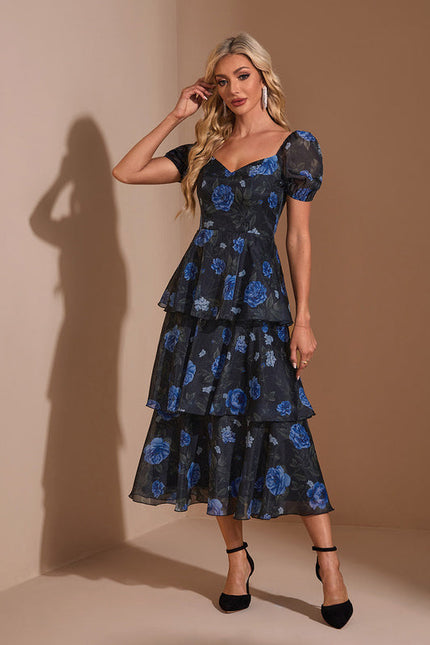 Robe Noire Luxe À Fleurs