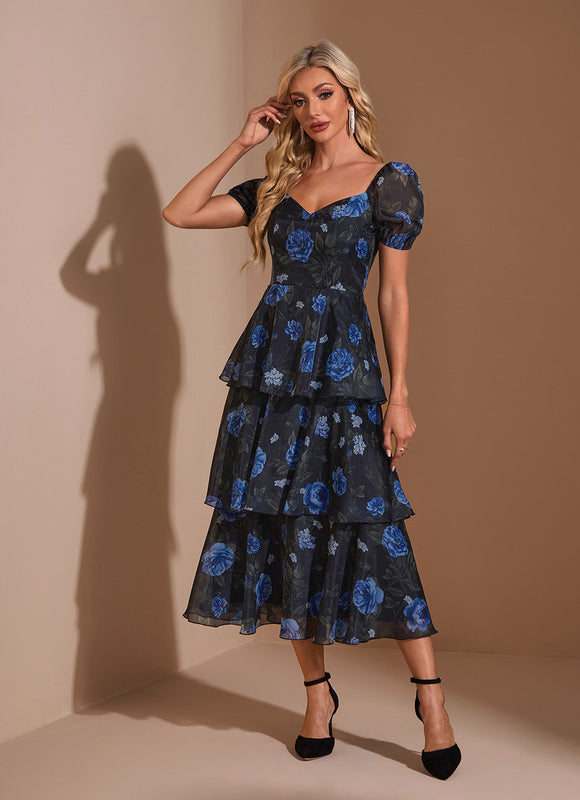 Robe Noire Luxe À Fleurs
