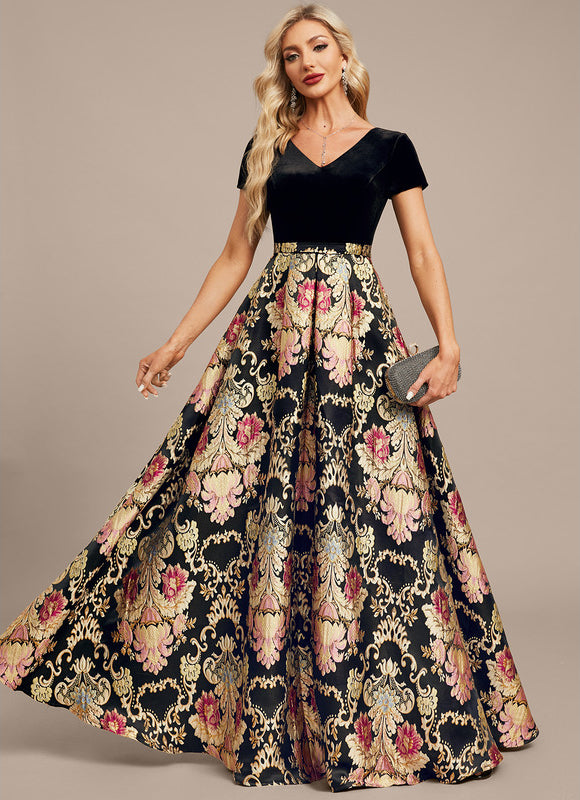 Robe Trapèze Velours Floral Chic