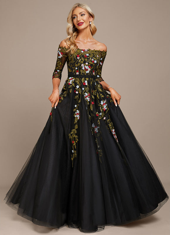 Robe De Soirée Florale Élégante Noire