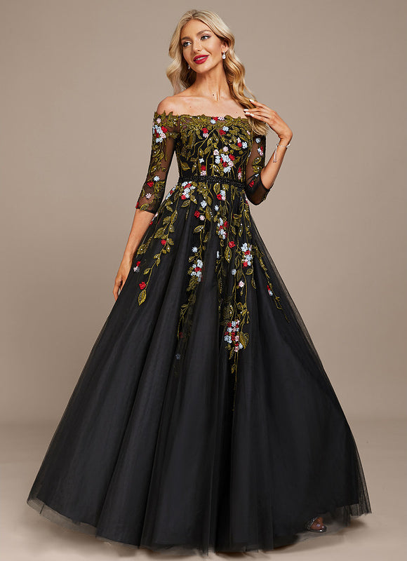 Robe De Soirée Florale Élégante Noire - gallery 5