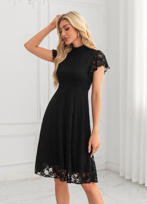 Robe Noire Luxe Dentelle Midi - gallery 1