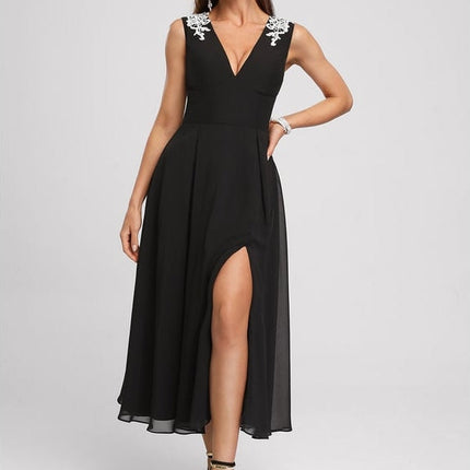 Robe Noire Luxe À Appliques