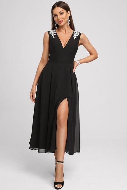Robe Noire Luxe À Appliques