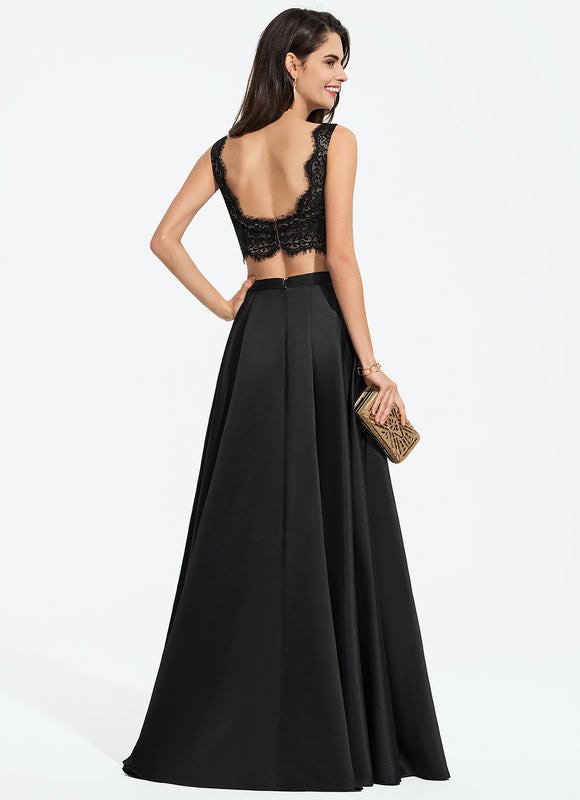 Robe De Bal Satinée À Dentelle - gallery 1