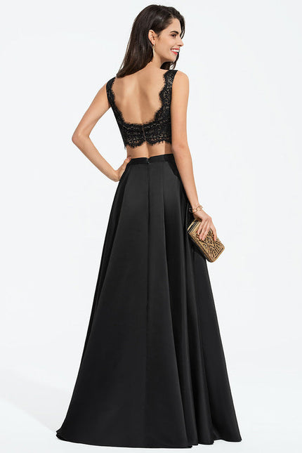 Robe De Bal Satinée À Dentelle - gallery 1