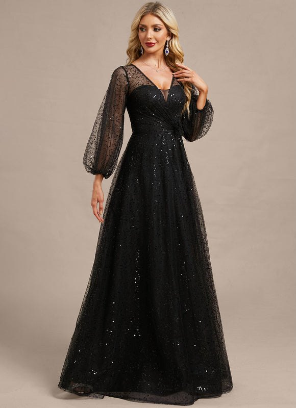 Robe Noire Paillette Élégante - gallery 5