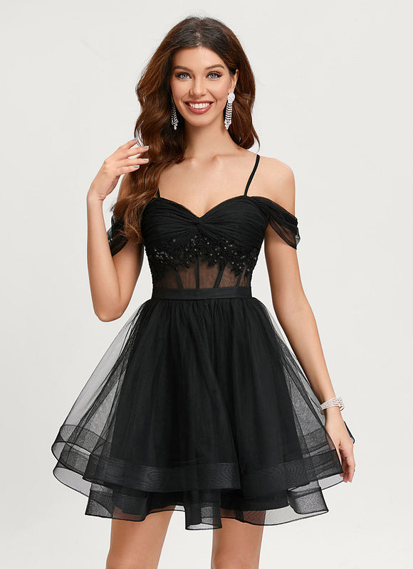 Robe De Bal Tulle Scintillant Noir - gallery 1