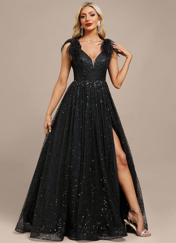Robe De Soiree Noir A Paillette - gallery 6