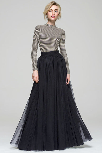 Robe Trapèze Noire En Tulle - gallery 5