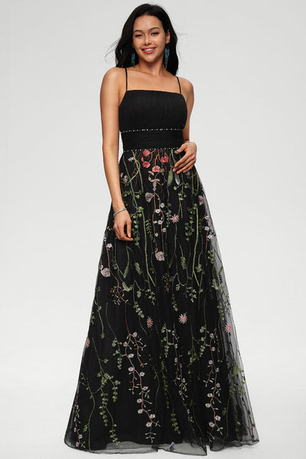 Robe Tulle Brodée Élégante Noire - gallery 2