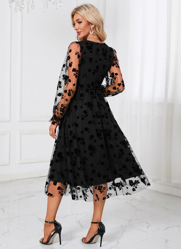 Robe Noire En Tulle Floral - gallery 3
