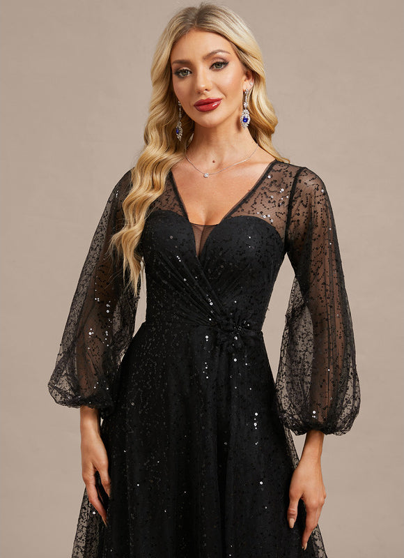 Robe Noire Paillette Élégante - gallery 1