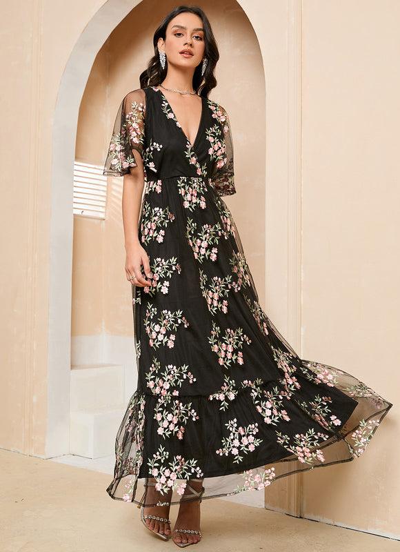 Robe Maxi Tulle Brodée Florale Élégante-272 - gallery 2