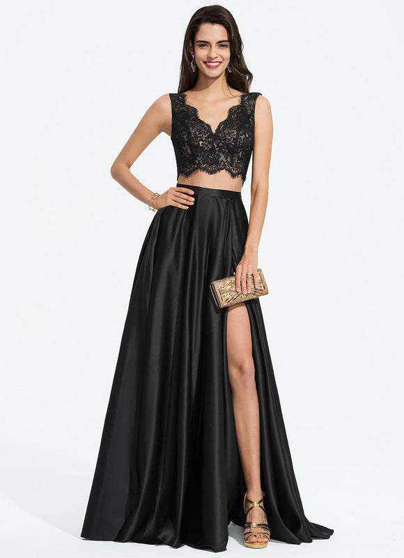 Robe De Bal Satinée À Dentelle