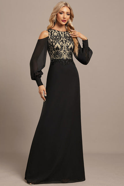 Robe Noire Luxe À Manches Bouffantes - gallery 4