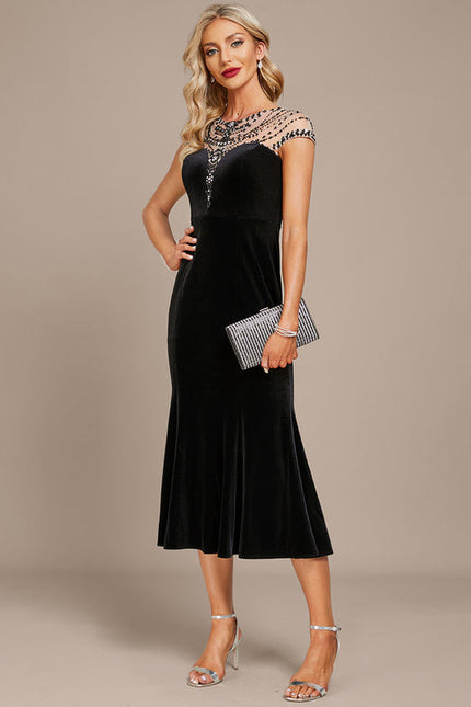 Robe Velours Élégante À Perles