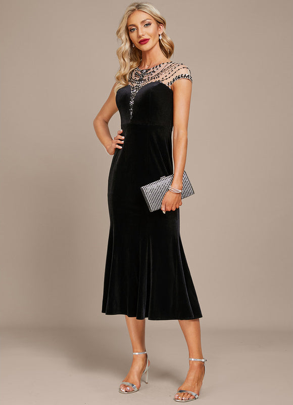 Robe Velours Élégante À Perles