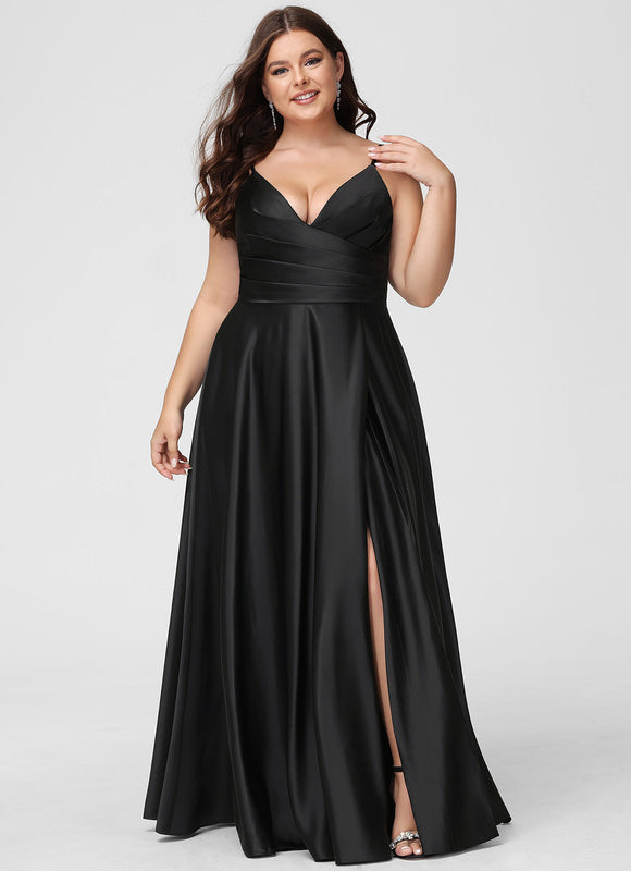 Robe Noire Luxe Satinée Fendue - gallery 5