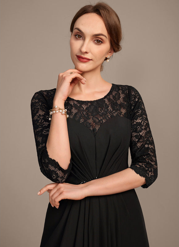 Robe Noire Luxe Dentelle Manches. - gallery 1