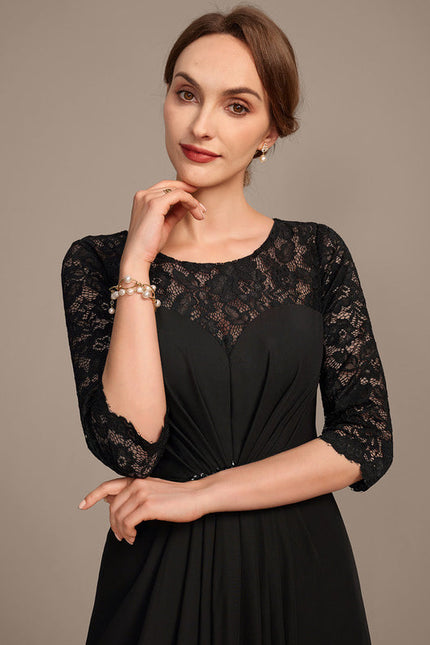 Robe Noire Luxe Dentelle Manches. - gallery 1