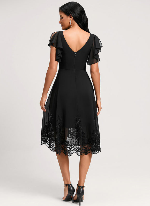 Robe Noire Chic À Volants Transparents - gallery 5