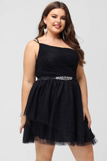 Robe Noire Asymétrique À Strass - gallery 9