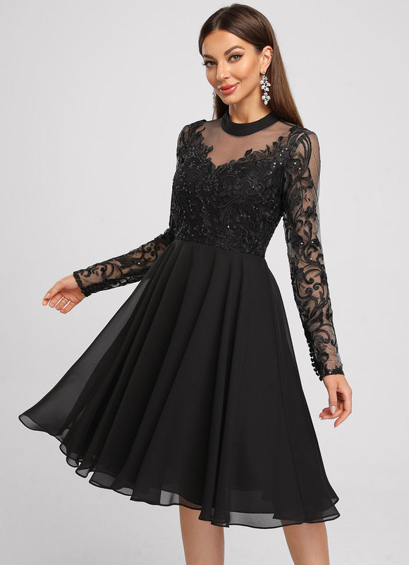 Robe Noire Luxe Dentelle Manches Longues