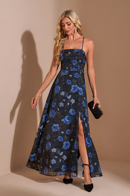 Robe Maxi Chic À Fleurs Bleues