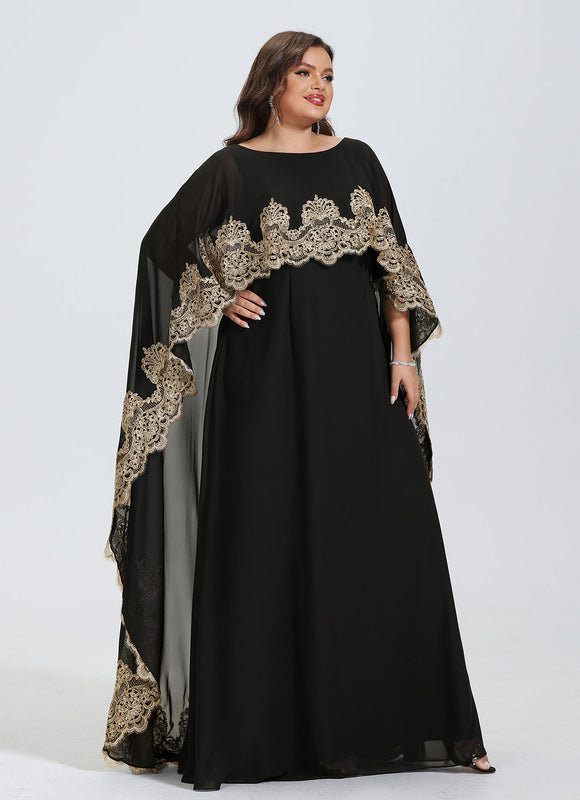 Robe Élégante Avec Cape Brodée - gallery 7