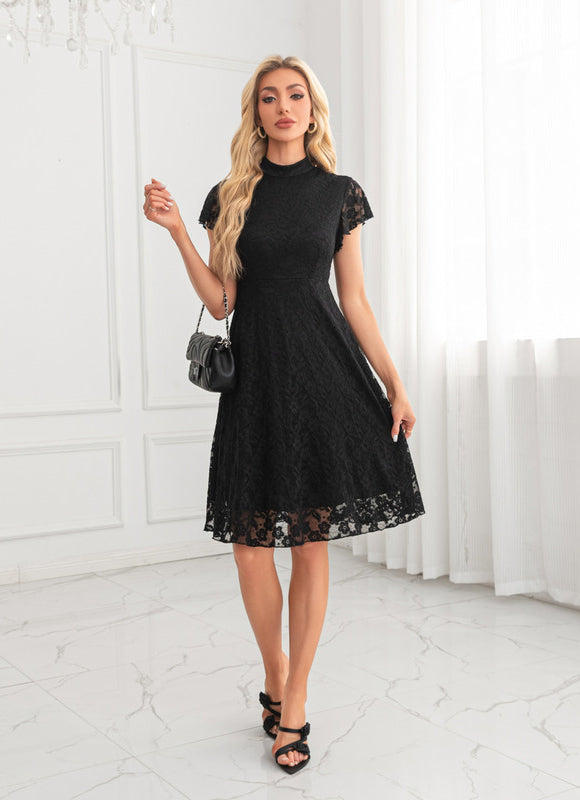 Robe Noire Luxe Dentelle Midi - gallery 4