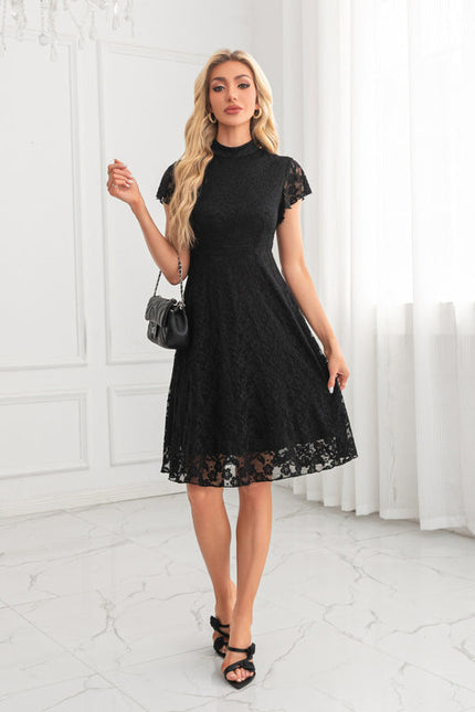 Robe Noire Luxe Dentelle Midi - gallery 4