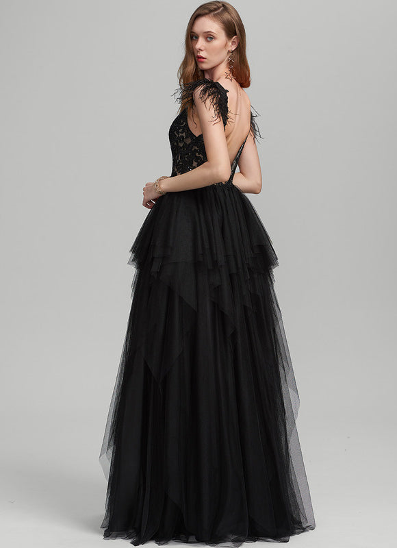 Robe De Bal Tulle Plumes Élégante - gallery 2
