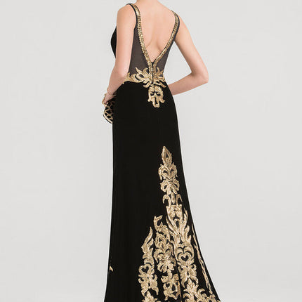 Robe Velours Noire Brodée Dorée