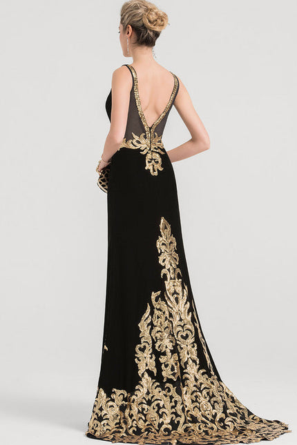 Robe Velours Noire Brodée Dorée