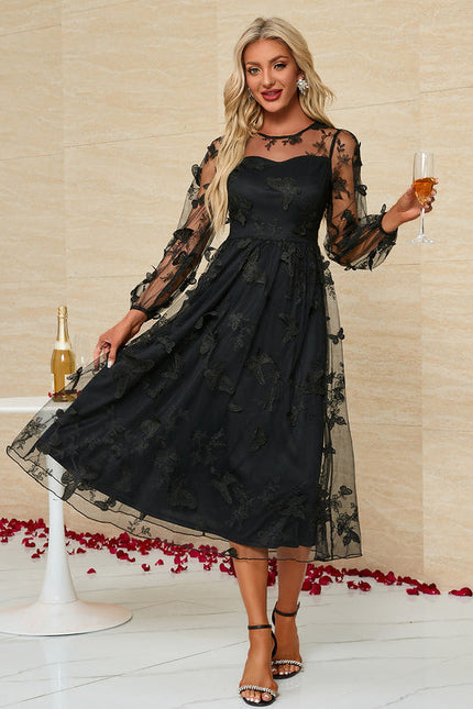 Robe Noire Tulle Brodée Papillons - gallery 5