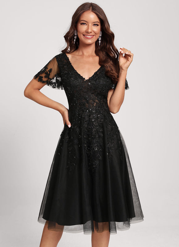Robe Cocktail Tulle Brodée Élégante - gallery 2
