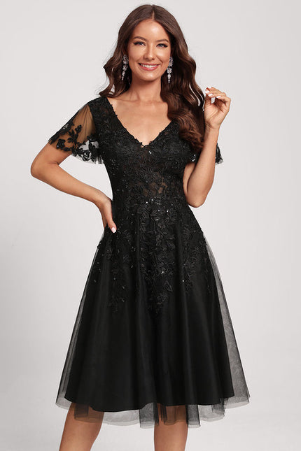 Robe Cocktail Tulle Brodée Élégante - gallery 2